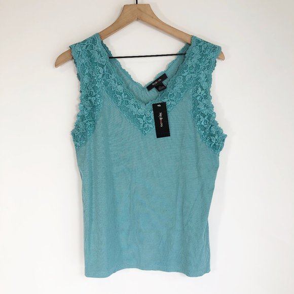 Style & Co. Tops - Style & Co stillwater Blue Lace Trim Tank Top XL
